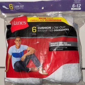 Hanes® Men's Cushioned low cut white socks. 6Pairs